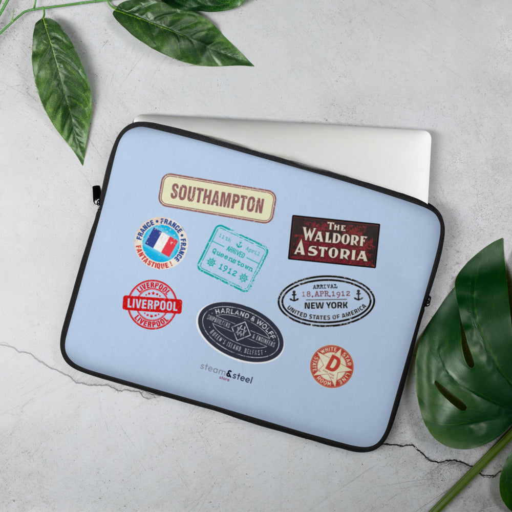 "Titanic Tags" Laptop Sleeve - Blue - - steam & steel store